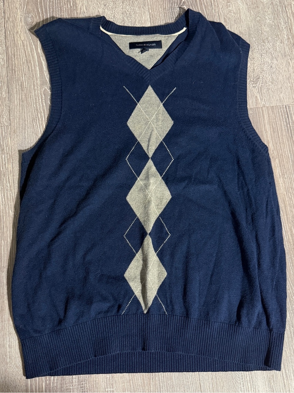 Tommy Hilfiger Navy Blue Argyle V-Neck Sweater Vest - Size L